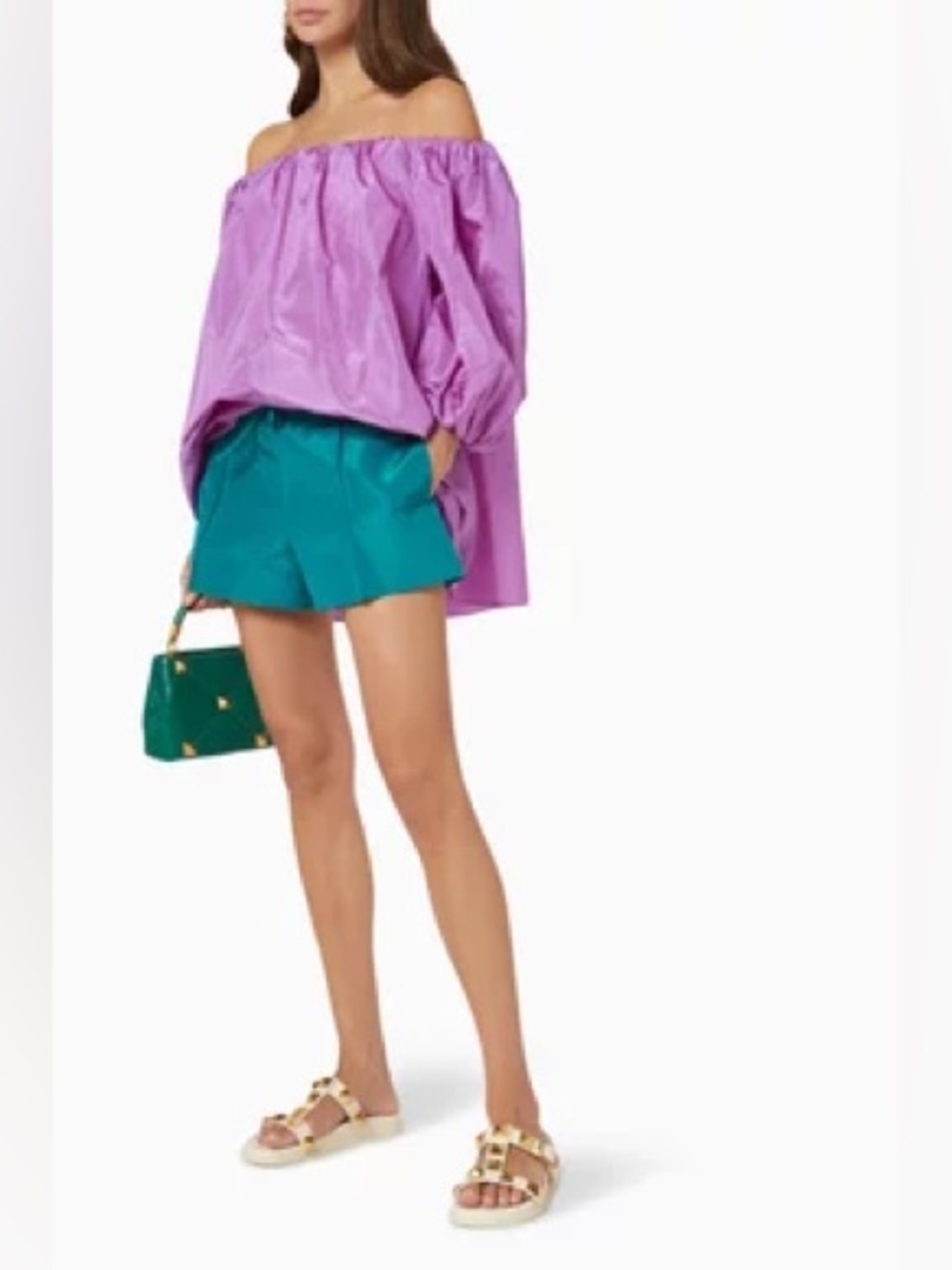 NWT Valentino Silk Taffeta Off-Shoulder Top